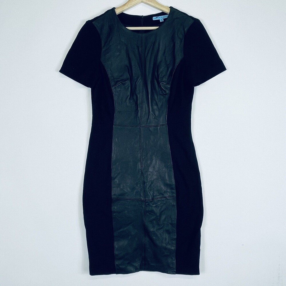 Antonio Melani Leather Panel Dress Womens 8 Black Sheath Biker Core Goth Chic